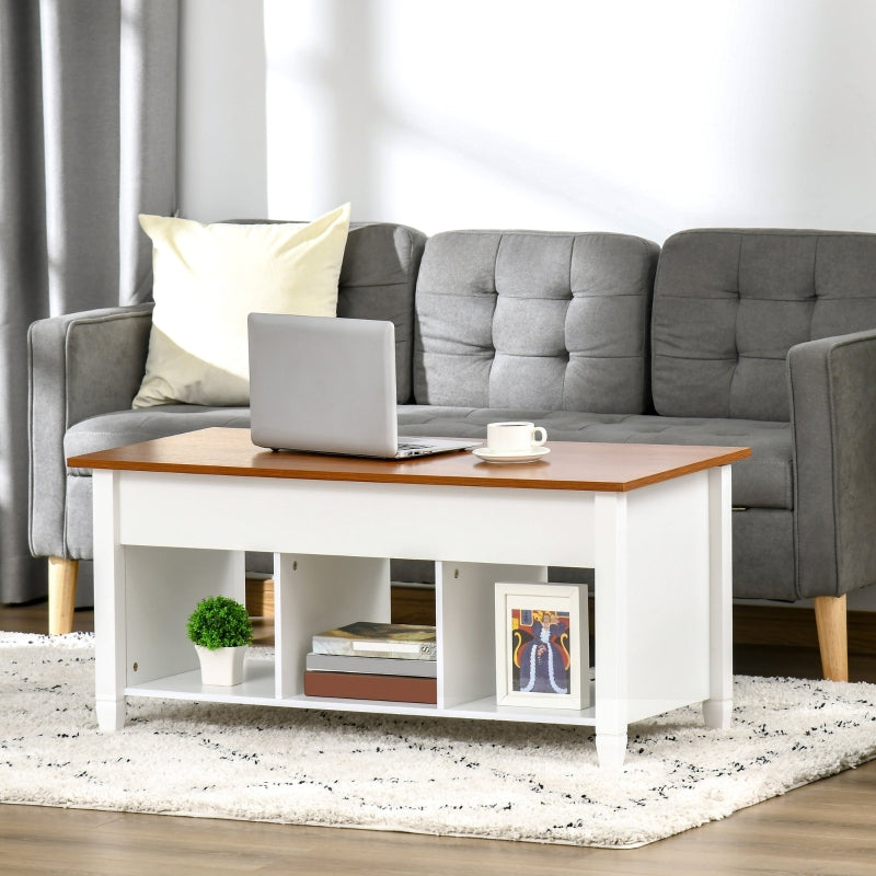 Bryan Lift Top Coffee Table with 3 Storage Compartments - White Brown - Seasonal Overstock