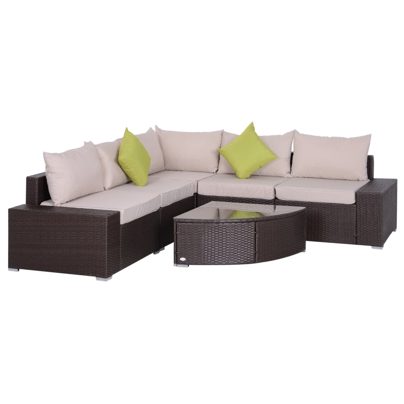 Hazel Grove 6pc Outdoor Rattan Sectional Sofa Set - Khaki & Brown - Seasonal Overstock