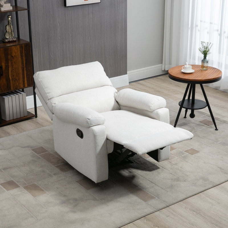 Huxley Upholstered Cream White Reclining Chair - Seasonal Overstock