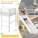 Jaya Twin Size Metal Loft Bed with Slide and Guardrails - White - Seasonal Overstock