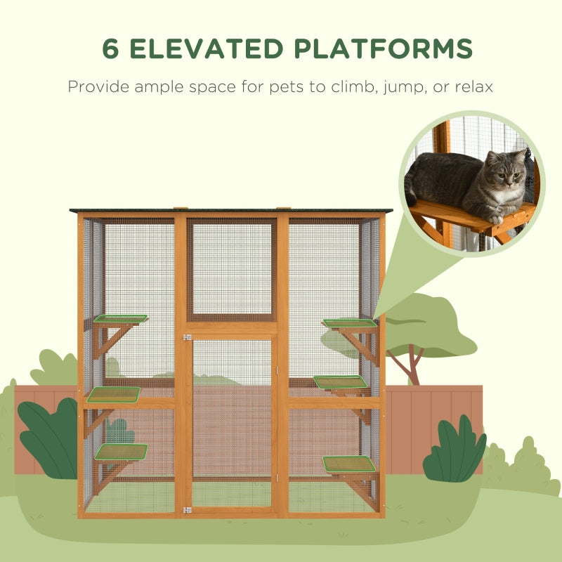 Large Outdoor Catio Cat Enclosure and Balance Platforms in Natural - Seasonal Overstock