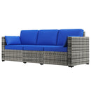 Patio Furniture, Manchester Creek Outdoor Patio Rattan Sofa - Blue & Grey - Seasonal Overstock