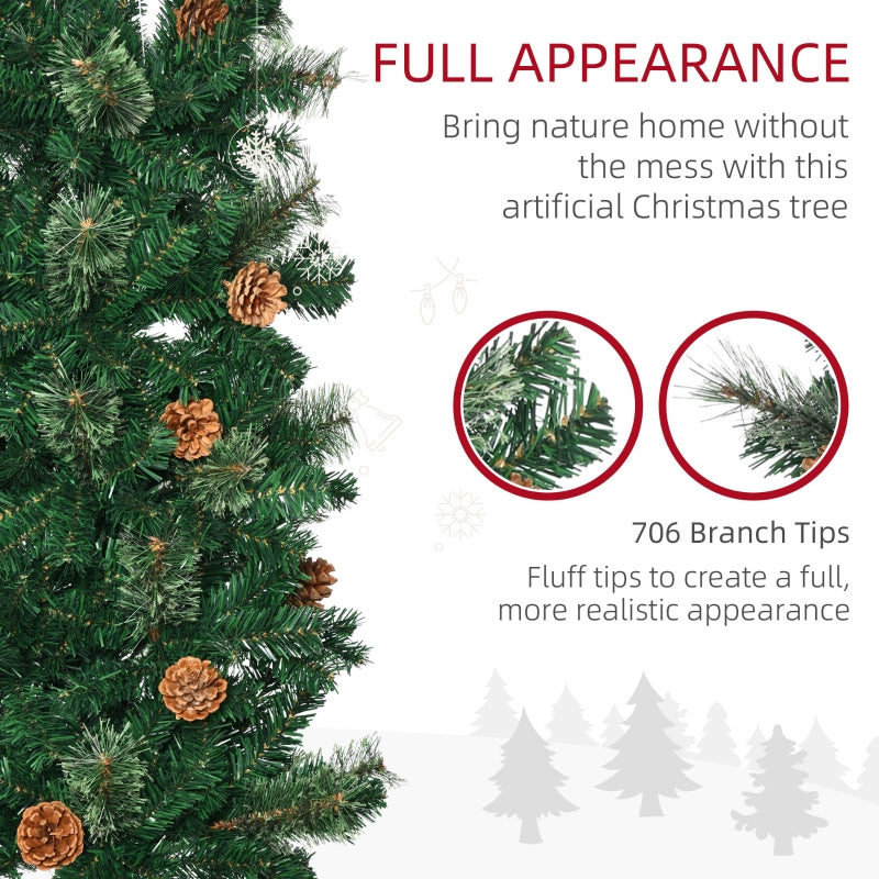 7.5ft Thin Artificial Christmas Tree with Pine Cones - Seasonal Overstock