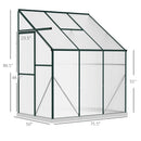 6' x 4' Lean-To Aluminum Frame Walk-In Greenhouse with Polycarbonate Panels, Sliding Door - Green