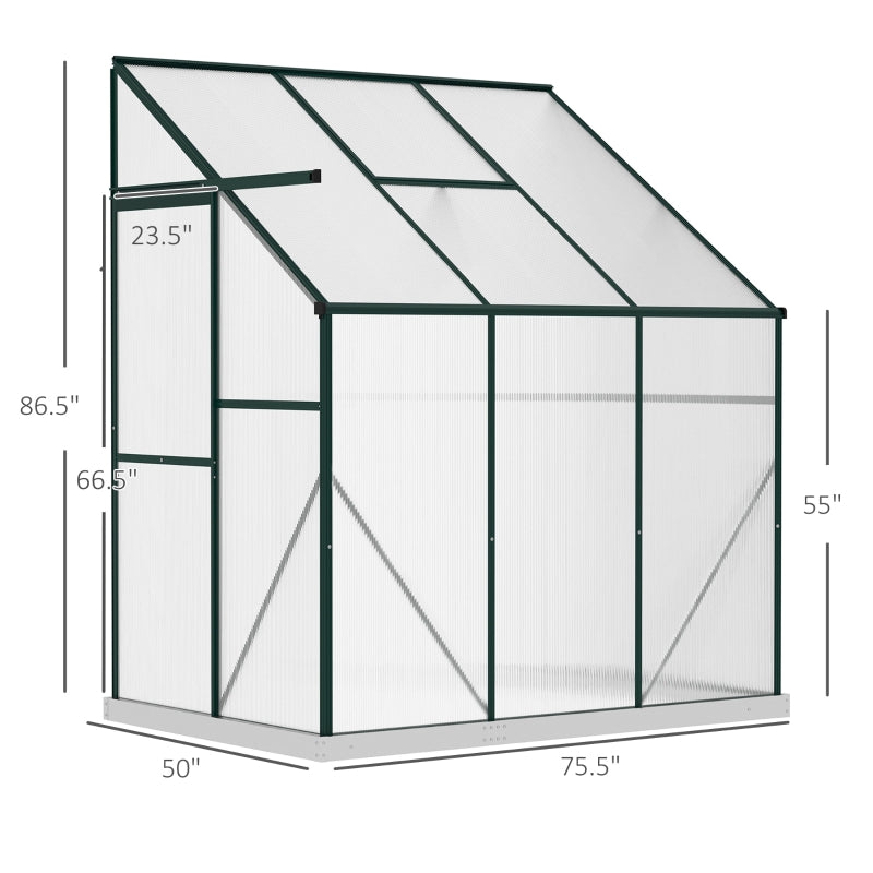 Lean-To Aluminum Frame Walk-In Greenhouse 6' x 4' x 7' - Green