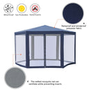 13ft Hexagonal Portable Party Gazebo with Mesh Walls - Blue - Seasonal Overstock