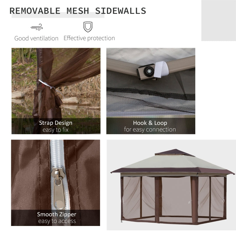 Cairo 12' x 12' Pop-Up Gazebo Canopy with Mesh Side Walls and Storage Bag - Beige / Brown - Seasonal Overstock