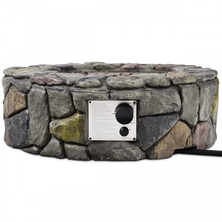 Faron 28" Round 40,000 BTU Faux Stone LP Fire Pit with Lava Rocks and Cover - Grey - Seasonal Overstock