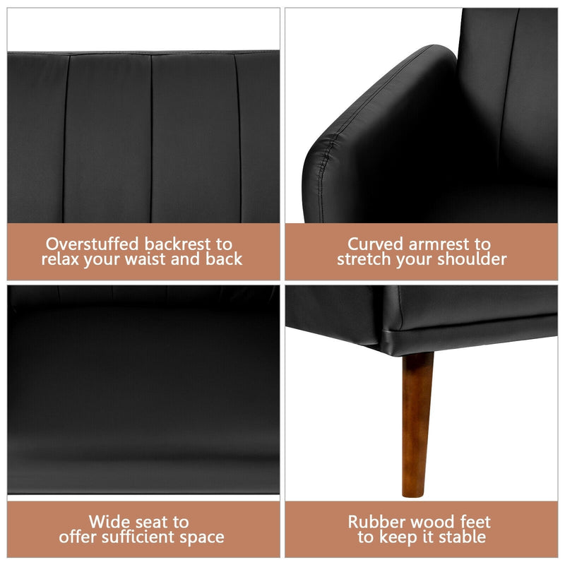 Graeme 81" Faux Leather Convertible Futon Sofa Bed - Black - Seasonal Overstock