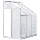 6' x 4' Lean-To Aluminum Frame Walk-In Greenhouse with Polycabonate Panels, Sliding Door - Silver