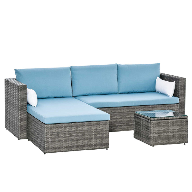 Olwen 3pc Patio Sectional Sofa with Reversible Chaise - Light Blue / Grey - Seasonal Overstock
