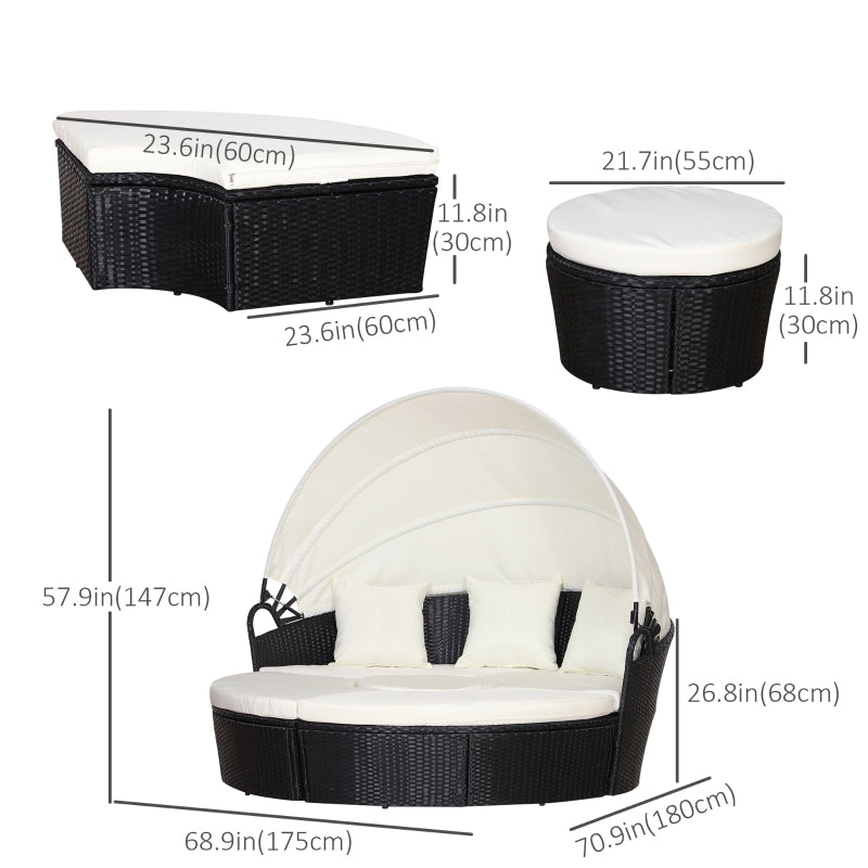Paloma II 4pc Outdoor Rattan Sofa Bed / Patio Conversation Set - Cream White & Black - Seasonal Overstock