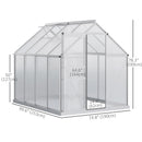 6' x 8' Walk-In Greenhouse with Aluminum Frame and Polycarbonate Panels, Sliding Door - Silver