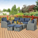 Balsam Cove 6pc Outdoor Wicker Sofa Chairs Table and Stool Patio Set - Dark Blue - Seasonal Overstock