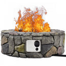 Faron 28" Round 40,000 BTU Faux Stone LP Fire Pit with Lava Rocks and Cover - Grey - Seasonal Overstock