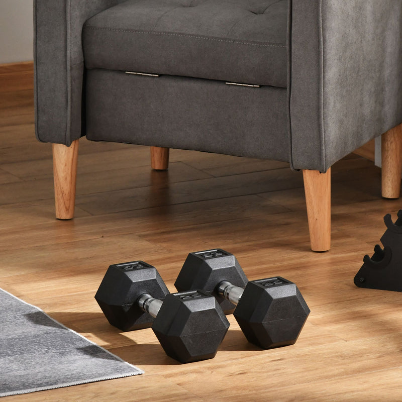 Set of Two 25lb Rubberized Hexagon Dumbbell Weights (50 lbs Total) - Seasonal Overstock
