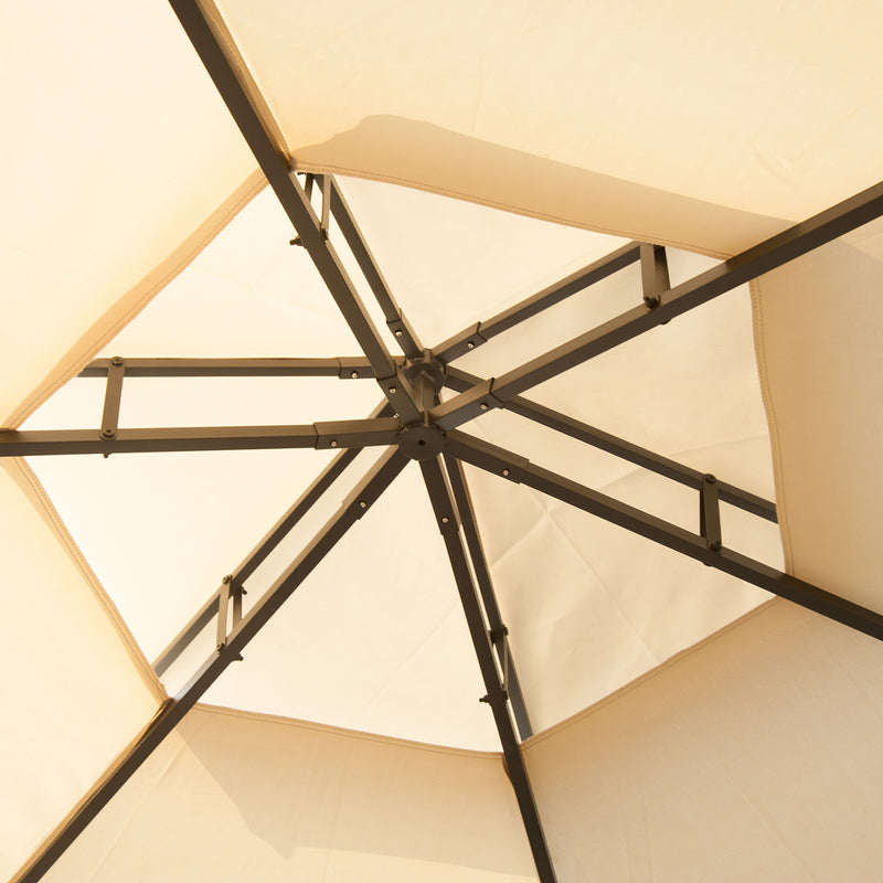 Rokuro 13' x 13' Hexagonal Gazebo with Beige Canopy - Seasonal Overstock