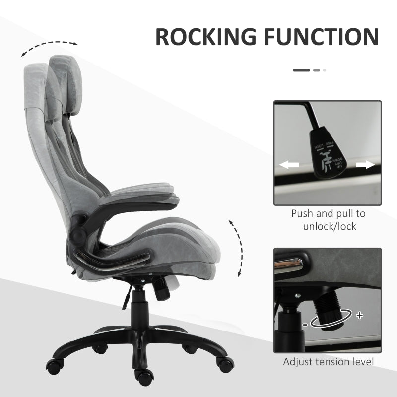 Rowan High Back Gaming Chair with Flip Up Arm Rests - Grey - Seasonal Overstock