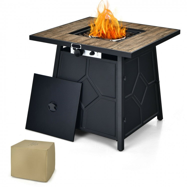 Salana 28" 40,000 BTU Fire Table with Lava Stones and Cover - Brown & Black - Seasonal Overstock