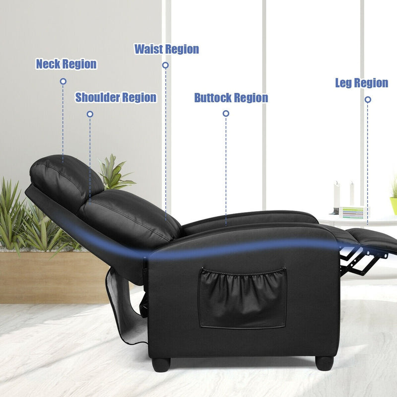 Tyson Black Recliner Chair with Vibration Massage - Seasonal Overstock