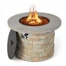 Paras 36" Round Grey Faux Stone LP Fire Table with Lava Rocks and Cover - 50,000 BTU - Seasonal Overstock