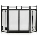 3-Panel Hand Forged Wrought Iron Fireplace Screen with 4pc Tool Set - Seasonal Overstock