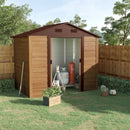 6.5' x 7.5' Outdoor Metal Garden Shed in Wood Grain Brown - Seasonal Overstock