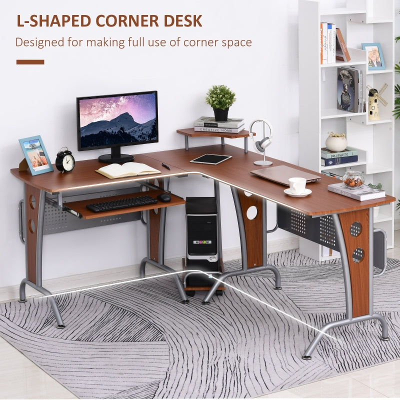 Jaydon L-Shaped Corner Desk with Corner Stand and Keyboard Tray - Brown - Seasonal Overstock