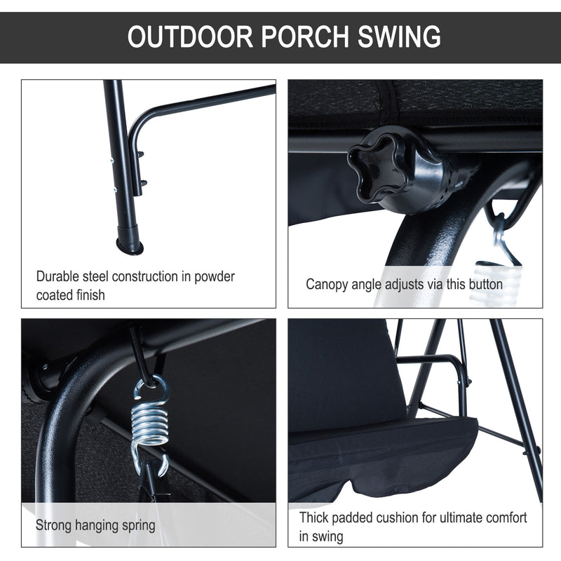 Fiona 3 Seater Patio Swing & Canopy - Black - Seasonal Overstock