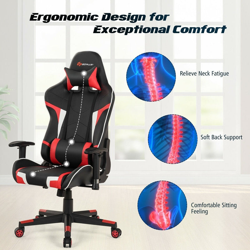 Lucas High-Back Gaming Chair with Massage - Red - Seasonal Overstock