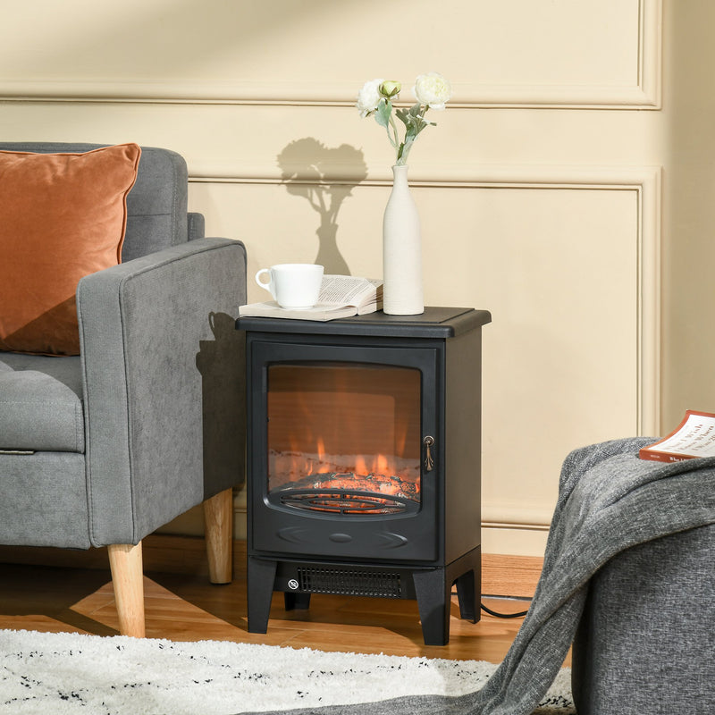 Mini Electric Fireplace with Realistic Flame - Black - Seasonal Overstock