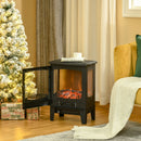 Mini Electric Fireplace with Realistic Flame - Grey Black - Seasonal Overstock