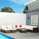 Placid Peak Modular Outdoor Patio Sectional Sofa, Loungers and Table 9pc Set - Cream White / Mixed Brown