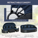 Serena 4pc Outdoor Rattan Sofa Bed / Patio Conversation Set - Dark Blue - Seasonal Overstock