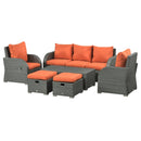 Balsam Cove 6pc Outdoor Wicker Sofa Chairs Table and Stool Patio Set - Orange - Seasonal Overstock