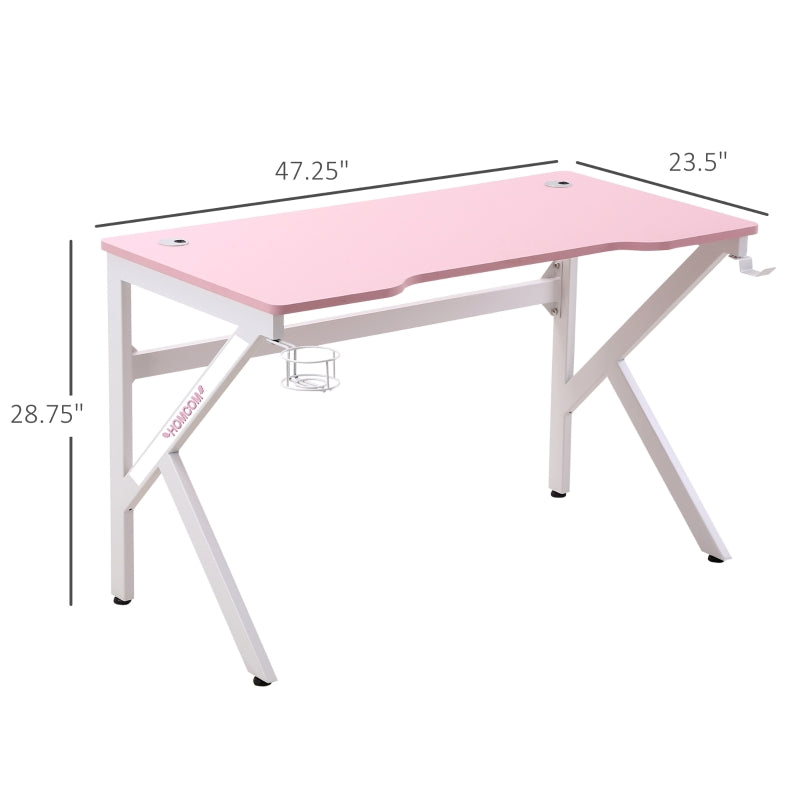 Dani E-Sport Pink and White Gaming Desk with Cup Holder & Headphone Hooks - Seasonal Overstock