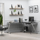 Logan L-Shaped Black and Silver Corner Desk with Sliding Keyboard Tray - Seasonal Overstock