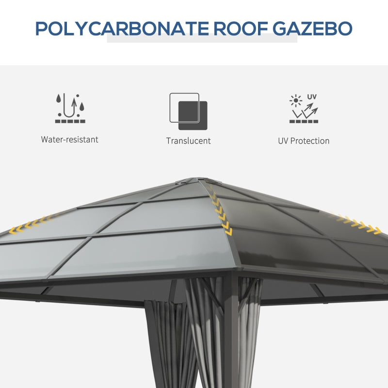 Palm Break 10' x 10' Aluminum Frame Gazebo with Polycarbonate Panel Roof