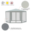 13ft Hexagonal Portable Party Gazebo with Mesh Walls - Cream White - Seasonal Overstock
