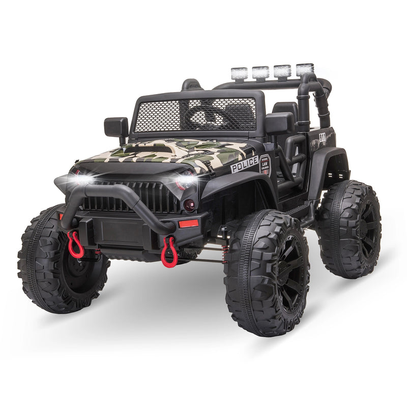 12V Ride-On 2 Seat Police Truck With Parental Remote - Camo - Seasonal Overstock