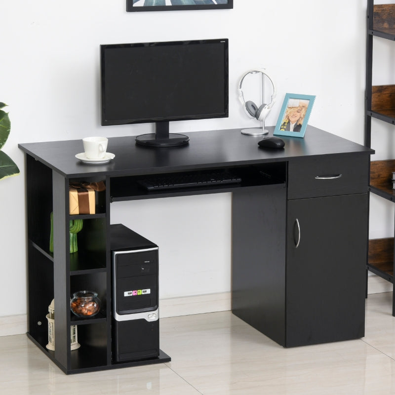 Brodyn Black Computer Desk with Keyboard Tray and Door Cabinet - Seasonal Overstock