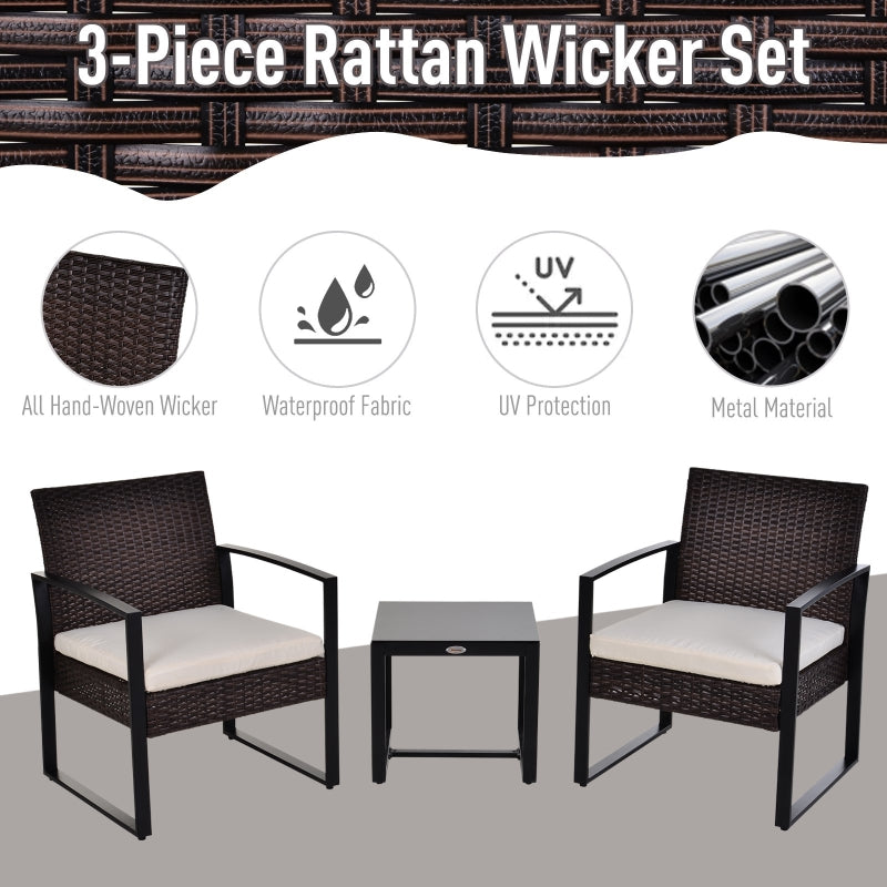 Ricardo 3pc Rattan Wicker Chair and Table Set - White and Brown - Seasonal Overstock