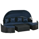 Serena 4pc Outdoor Rattan Sofa Bed / Patio Conversation Set - Dark Blue - Seasonal Overstock