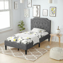 Tula Twin Size Grey Upholstered Platform Bed - Seasonal Overstock
