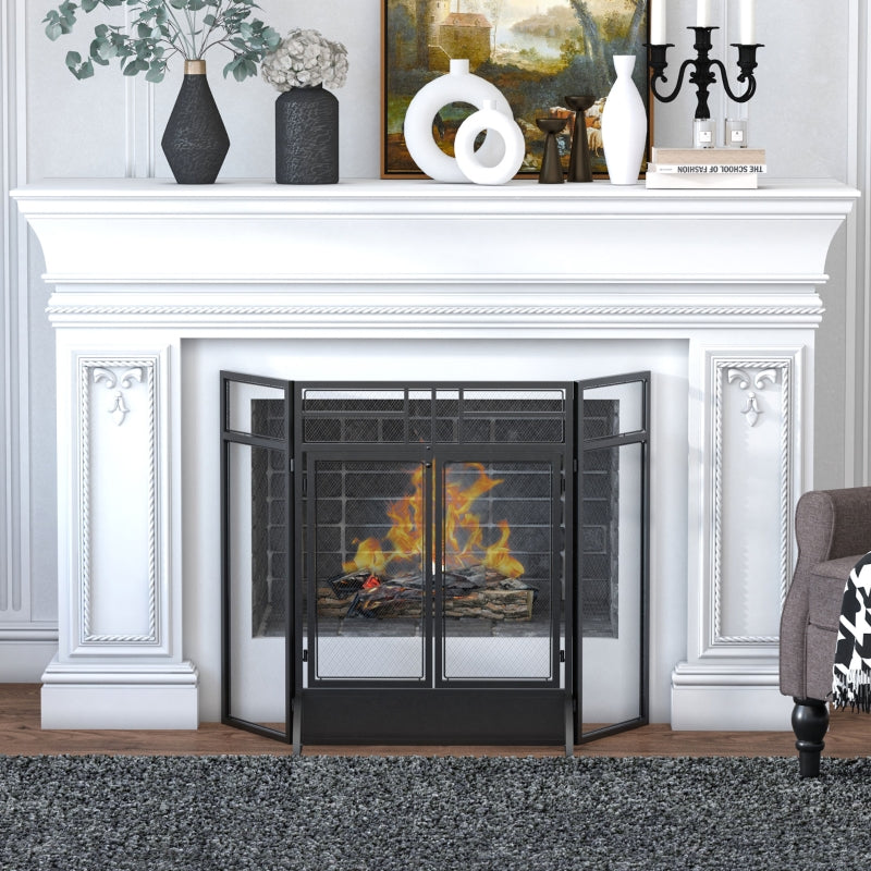 3-Panel Rectangular 47" Fireplace Screen with Doors - Seasonal Overstock