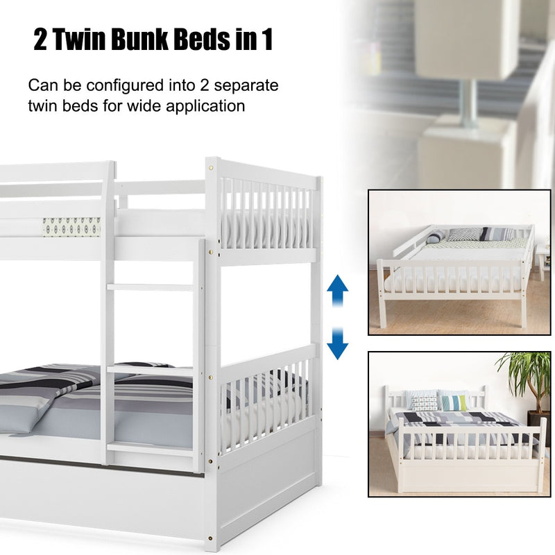 Chandler Full Over Full Wood Bunk Bed with Trundle Bed - White - Seasonal Overstock