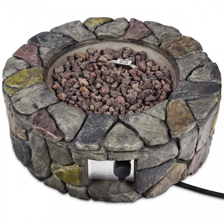 Faron 28" Round 40,000 BTU Faux Stone LP Fire Pit with Lava Rocks and Cover - Grey