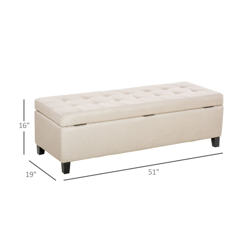 Isra 51" Beige Upholstered Storage Bench - Seasonal Overstock