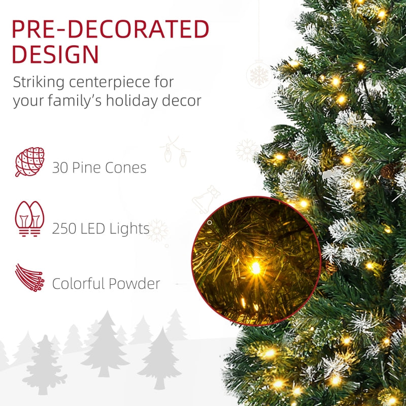 6ft Skinny Artificial Pre-Lit Christmas Tree with Pine Cones & 250 LEDs - Seasonal Overstock