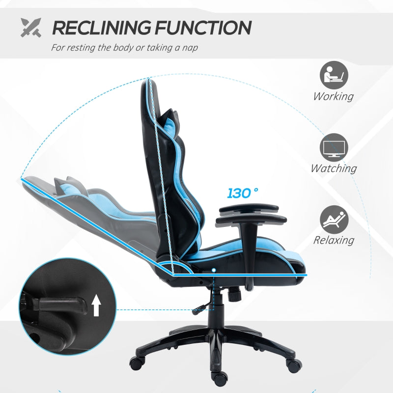 Bender Blue Black High Back Gaming Chair with Head and Lumbar Pillow - Seasonal Overstock